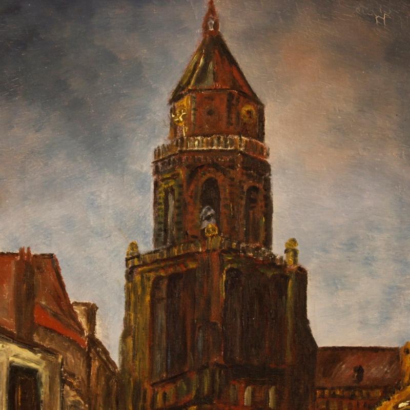 20th Century Dutch Signed Painting View of Cathedral