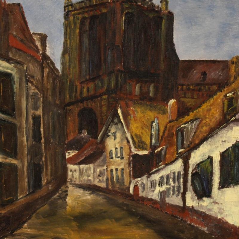 20th Century Dutch Signed Painting View of Cathedral
