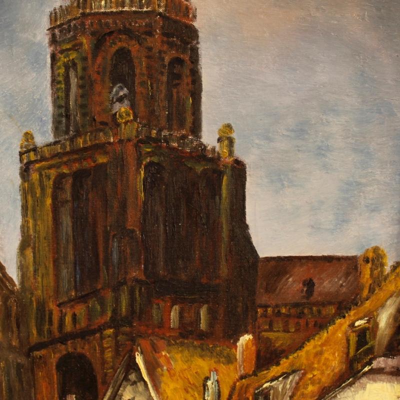 20th Century Dutch Signed Painting View of Cathedral