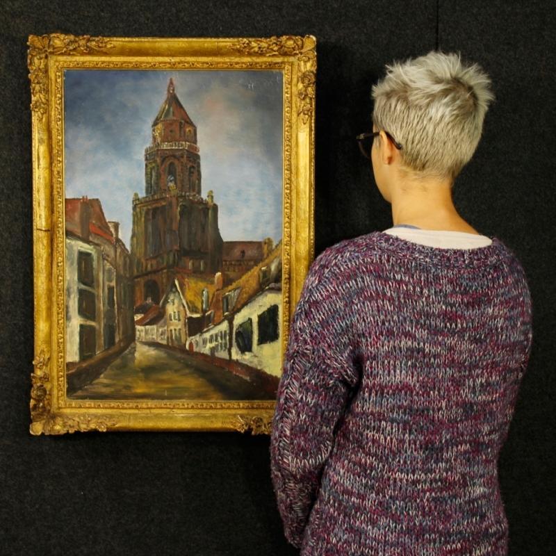 20th Century Dutch Signed Painting View of Cathedral