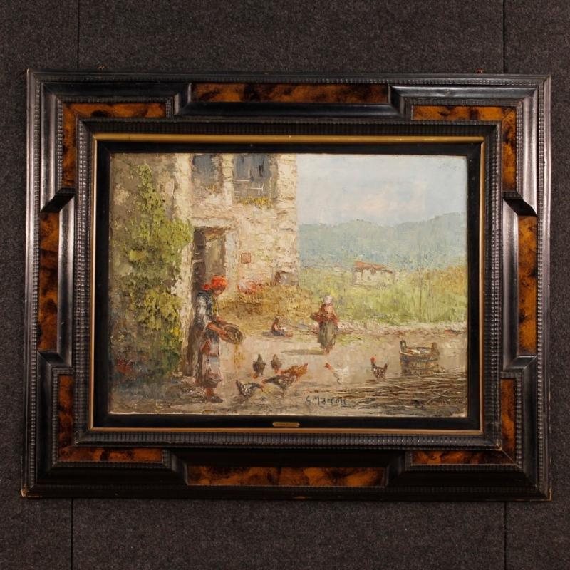 20th Century Italian Signed Oil Painting Depicting Rural Landscape