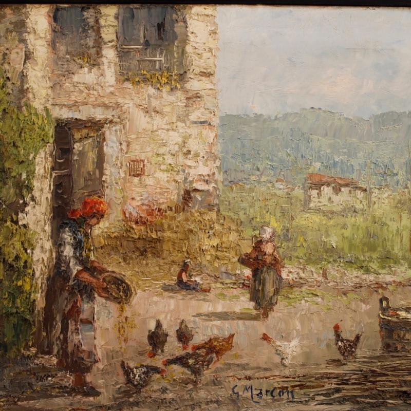 20th Century Italian Signed Oil Painting Depicting Rural Landscape