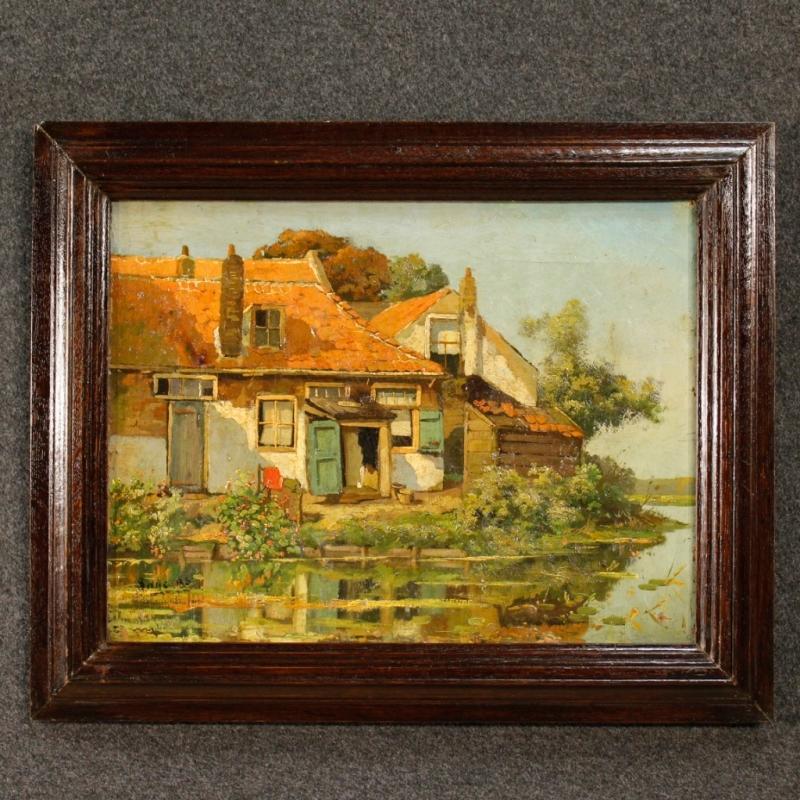 20th Century Flemish Signed Landscape Painting Oil On Canvas
