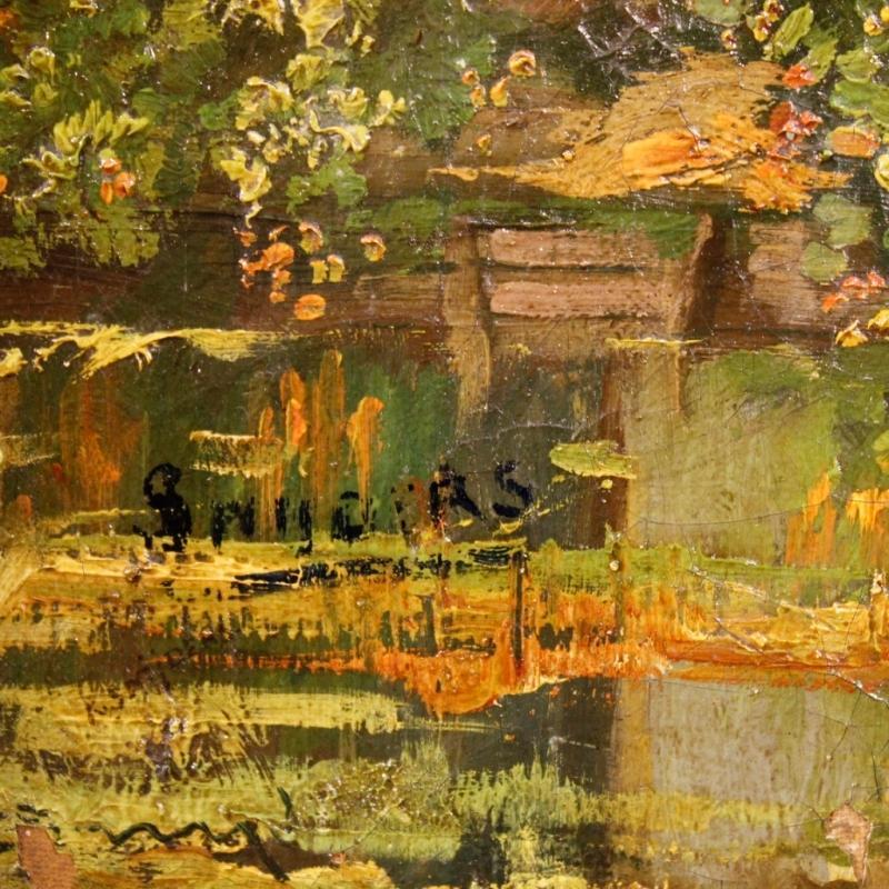 20th Century Flemish Signed Landscape Painting Oil On Canvas