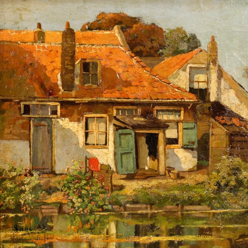 20th Century Flemish Signed Landscape Painting Oil On Canvas
