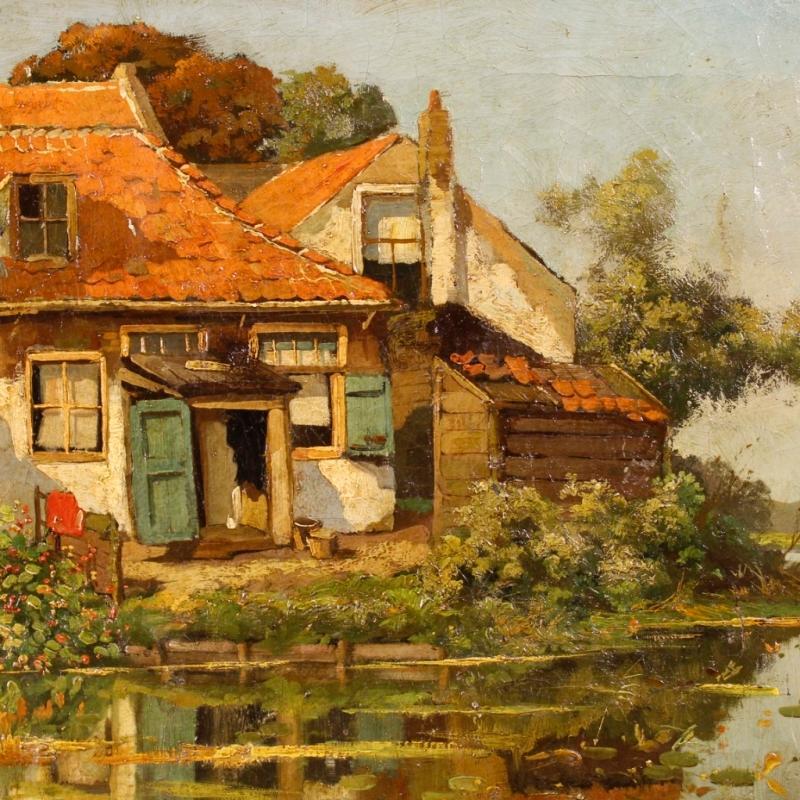 20th Century Flemish Signed Landscape Painting Oil On Canvas