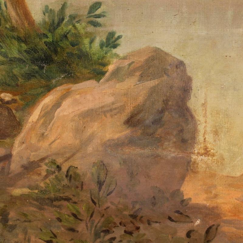 Italian Painting Seascape With Ruins And Characters From 20th Century