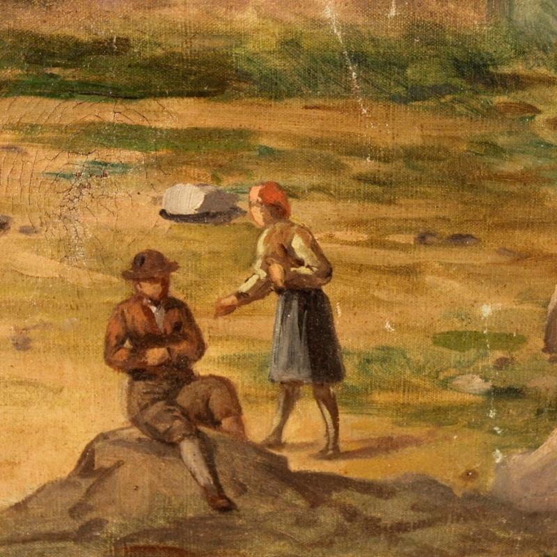 Italian Painting Seascape With Ruins And Characters From 20th Century