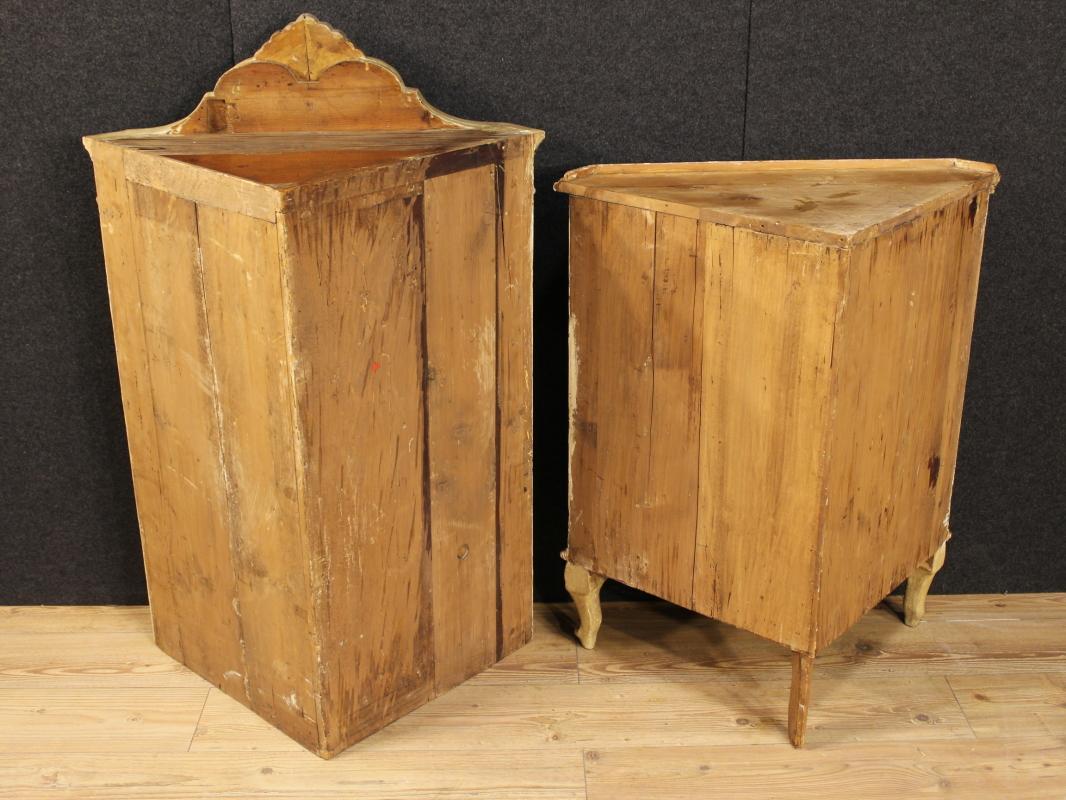 19th Century Antique Lacquered And Painted Venetian Corner Cupboard