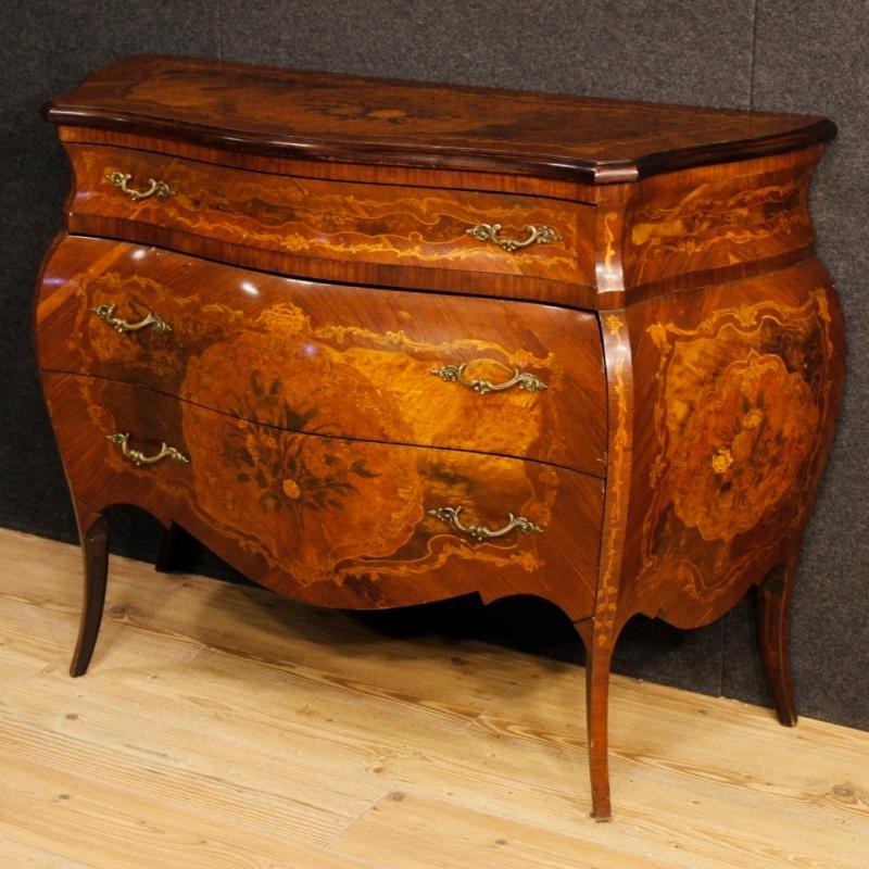 Italian Inlaid Dresser In Louis XV Style With 3 Drawers 20th Century
