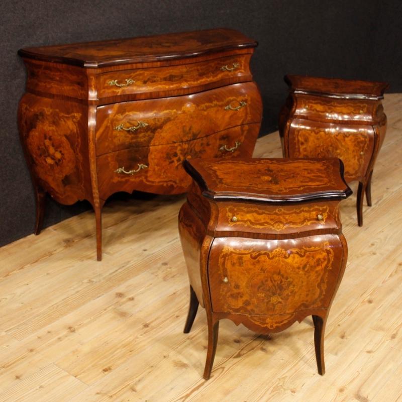 Italian Inlaid Dresser In Louis XV Style With 3 Drawers 20th Century