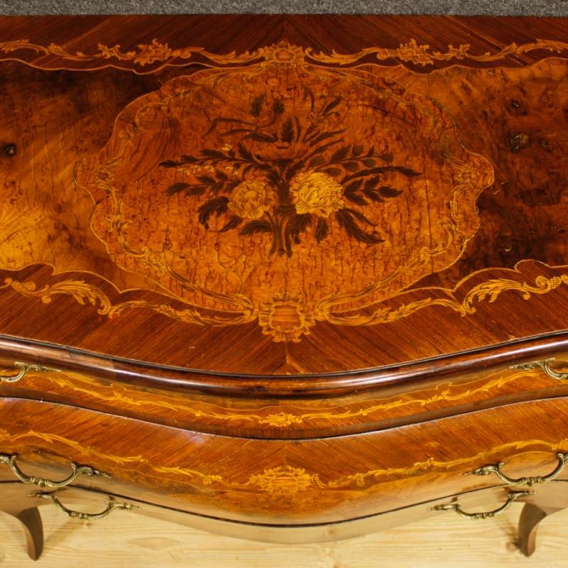 Italian Inlaid Dresser In Louis XV Style With 3 Drawers 20th Century