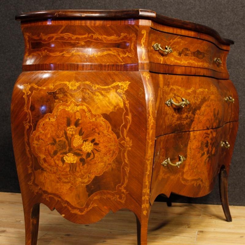 Italian Inlaid Dresser In Louis XV Style With 3 Drawers 20th Century