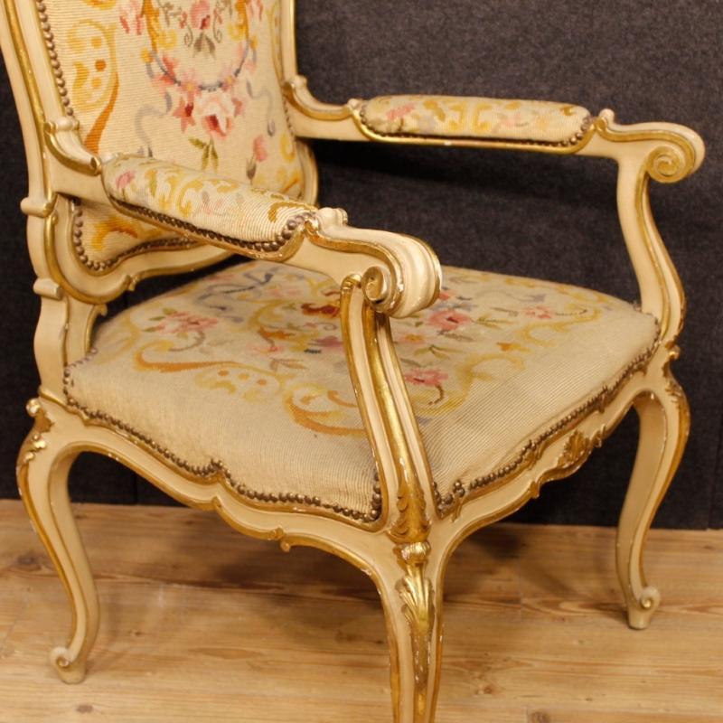 Pair Of Italian Lacquered Armchairs In Louis XV Style 20th Century