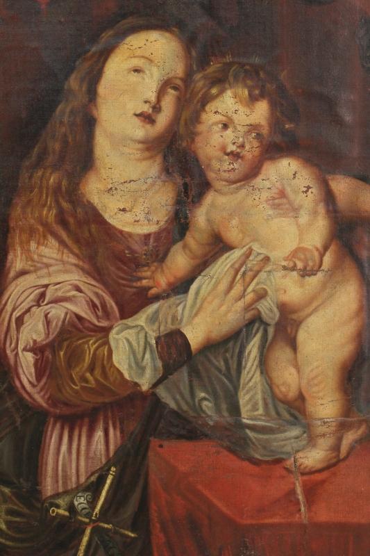Antique Italian Religious Painting Coronation Of Madonna With Child 18th Century