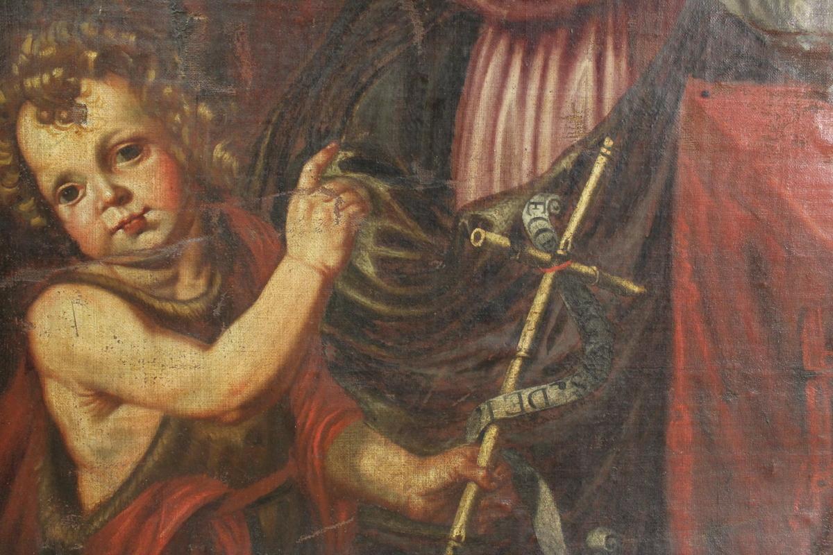 Antique Italian Religious Painting Coronation Of Madonna With Child 18th Century