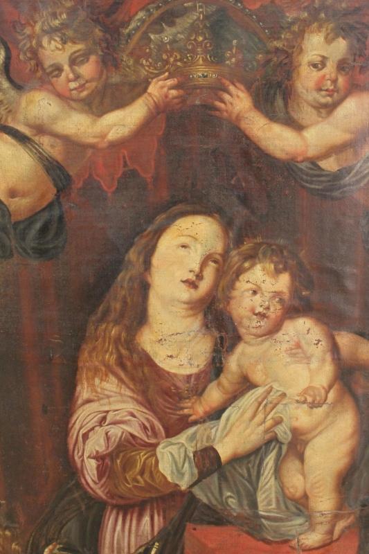 Antique Italian Religious Painting Coronation Of Madonna With Child 18th Century