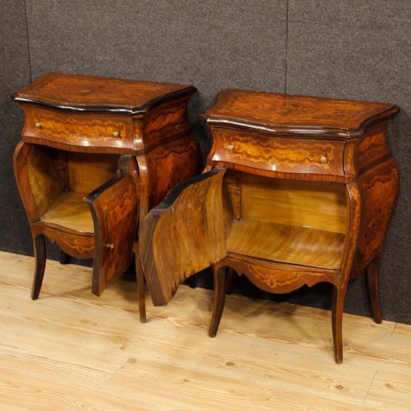 Pair Of Italian Inlaid Bedside Tables In Louis XV Style From 20th Century
