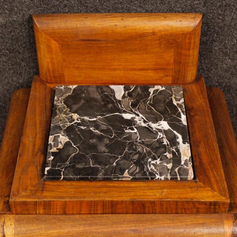 Pair Of Italian Bedside Tables In Walnut Wood with Marble Top Art Deco Style 20th Century