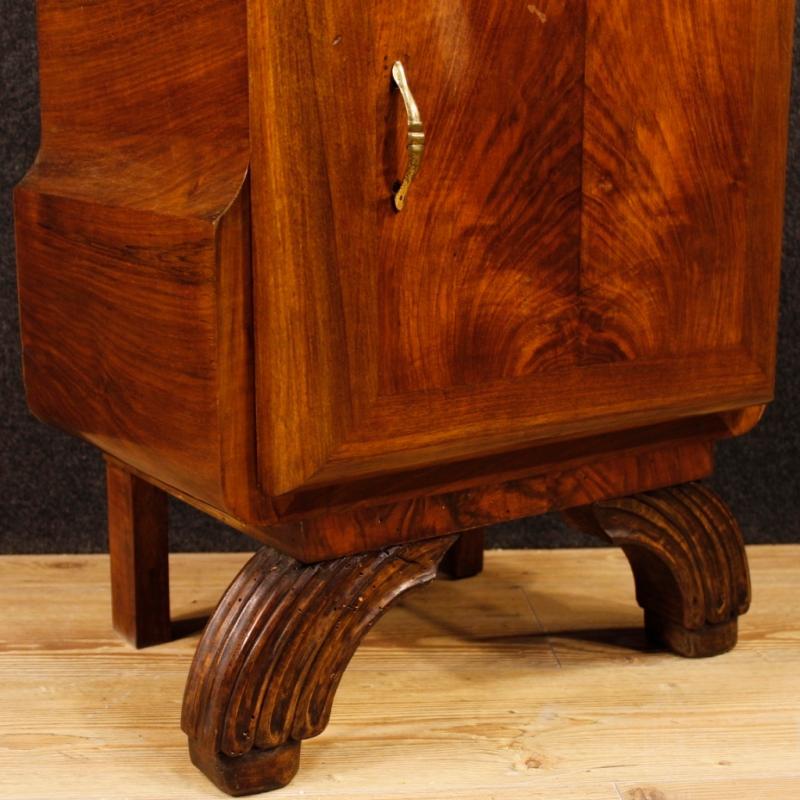 Pair Of Italian Bedside Tables In Walnut Wood with Marble Top Art Deco Style 20th Century