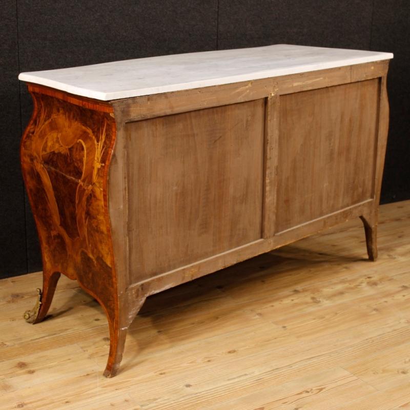 Italian Inlaid Chest Of Drawers With Marble Top In Louis XV Style 20th Century