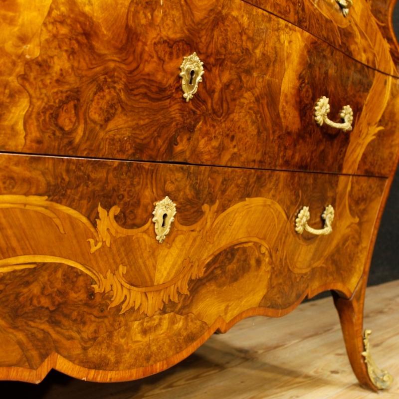 Italian Inlaid Chest Of Drawers With Marble Top In Louis XV Style 20th Century