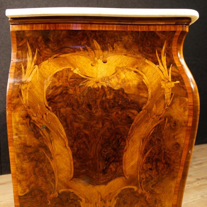 Italian Inlaid Chest Of Drawers With Marble Top In Louis XV Style 20th Century