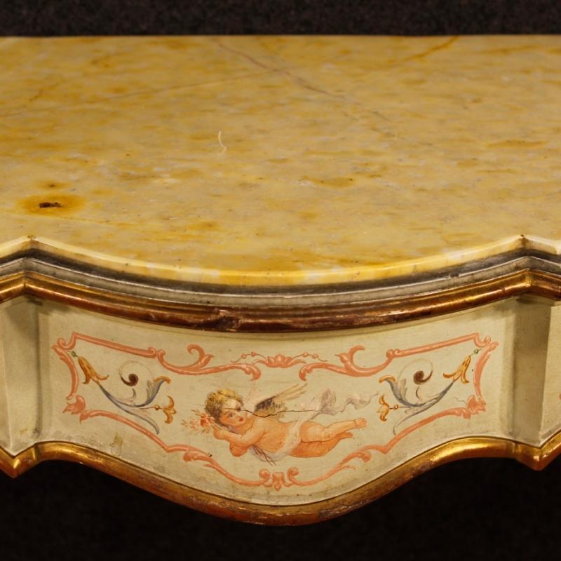 Italian Lacquered, Painted, Gilt Console Table With Marble Top 20th Century