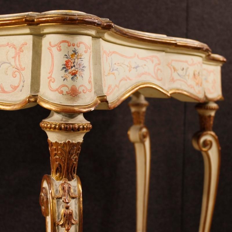 Italian Lacquered, Painted, Gilt Console Table With Marble Top 20th Century