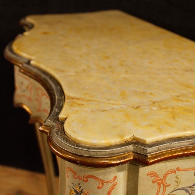 Italian Lacquered, Painted, Gilt Console Table With Marble Top 20th Century