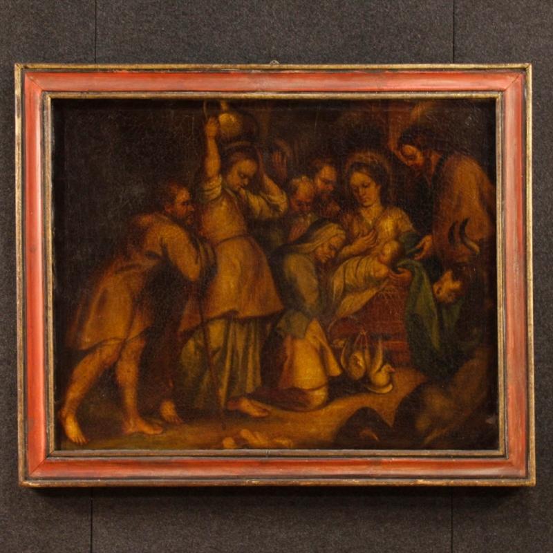 Spanish Religious Painting Holy Family Oil On Canvas 18th Century