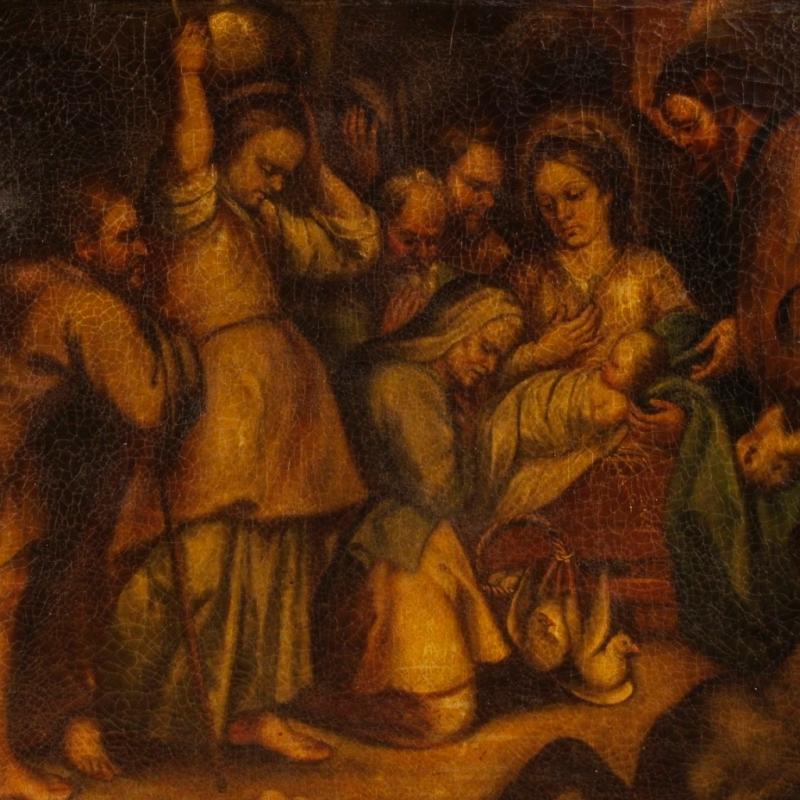 Spanish Religious Painting Holy Family Oil On Canvas 18th Century