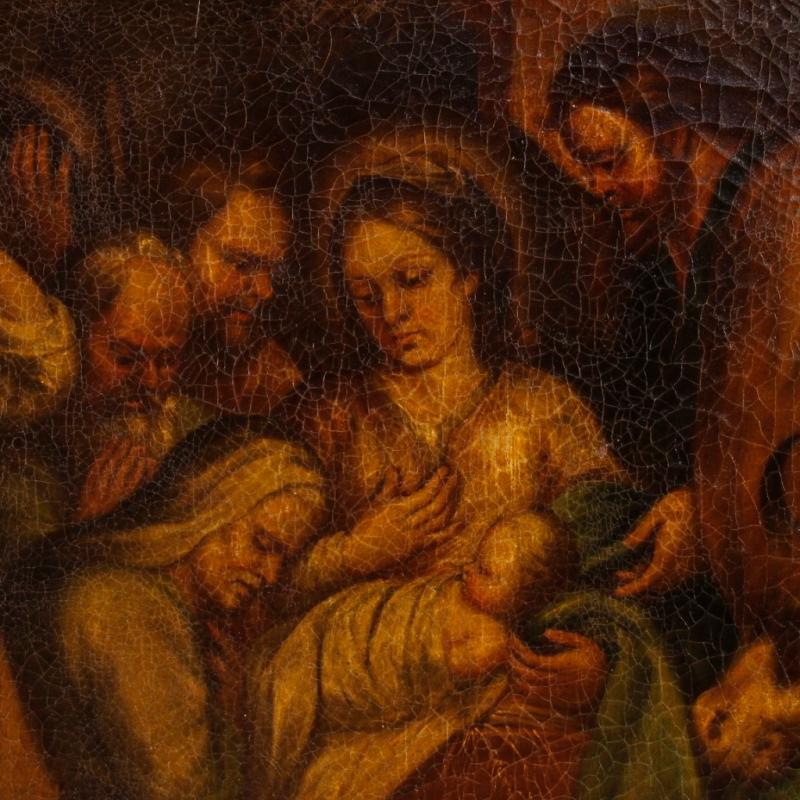 Spanish Religious Painting Holy Family Oil On Canvas 18th Century