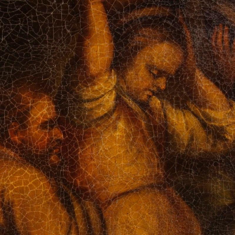 Spanish Religious Painting Holy Family Oil On Canvas 18th Century