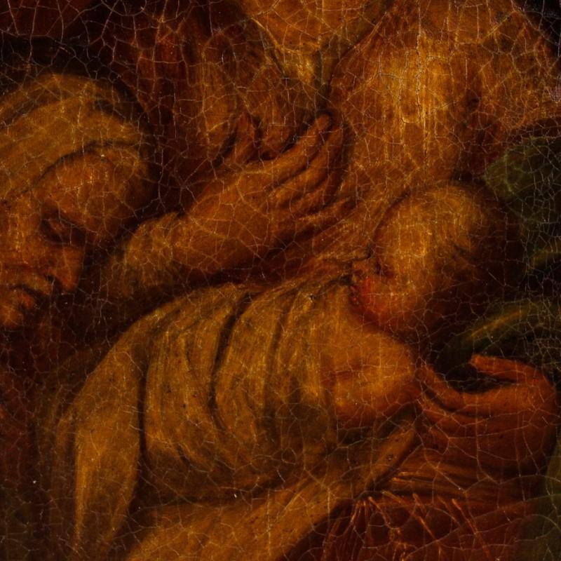 Spanish Religious Painting Holy Family Oil On Canvas 18th Century