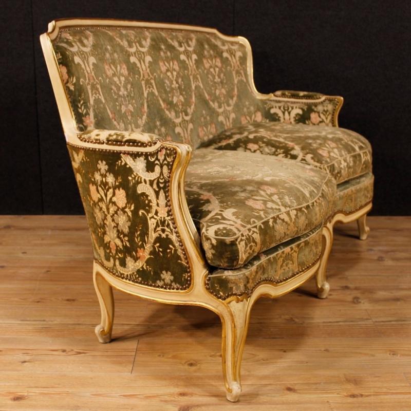 Italian Sofa In lacquered And Gilt Wood In Damask Velvet 20th Century