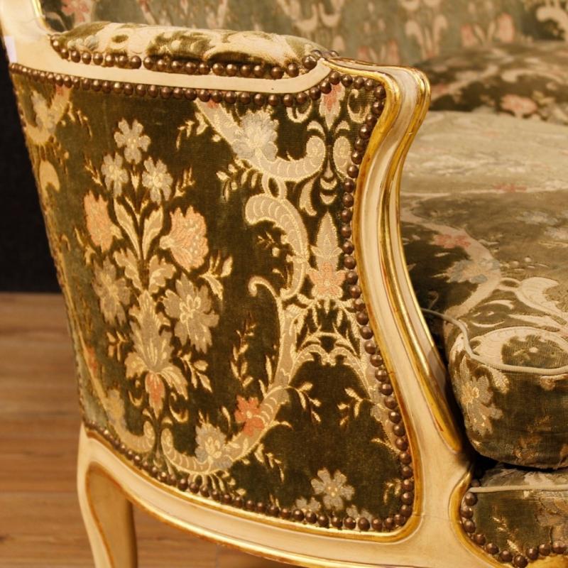 Italian Sofa In lacquered And Gilt Wood In Damask Velvet 20th Century