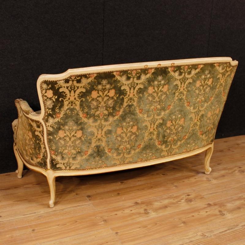Italian Sofa In lacquered And Gilt Wood In Damask Velvet 20th Century