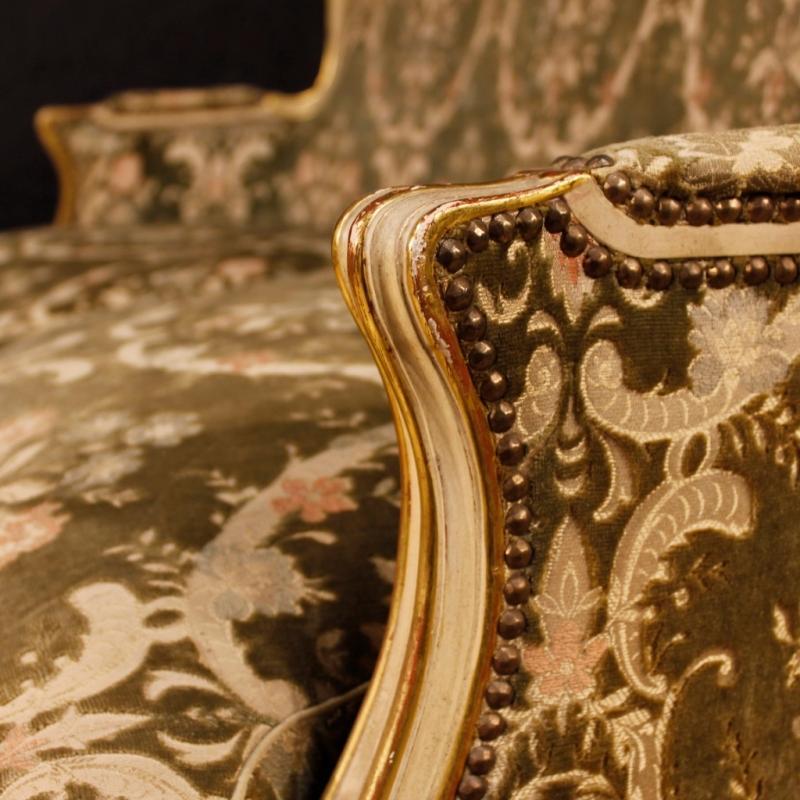 Italian Sofa In lacquered And Gilt Wood In Damask Velvet 20th Century