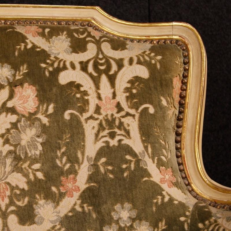 Italian Sofa In lacquered And Gilt Wood In Damask Velvet 20th Century