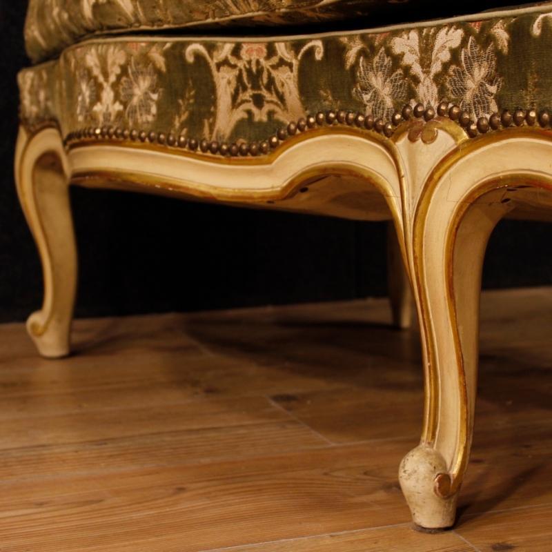 Italian Sofa In lacquered And Gilt Wood In Damask Velvet 20th Century