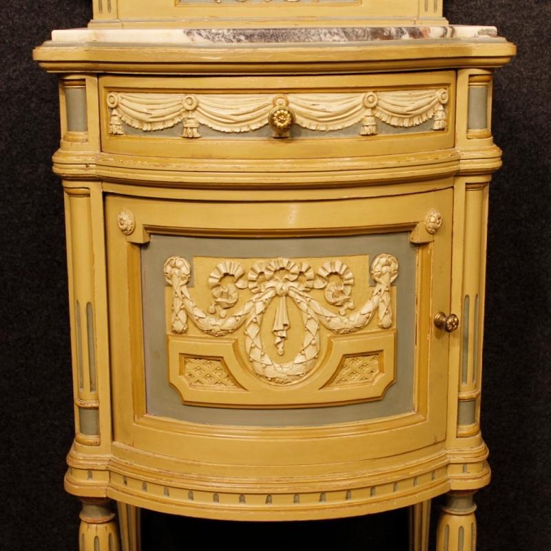 Pair Of Italian Lacquered Bedside Tables With Marble Top In Louis XVI Style 20th Century