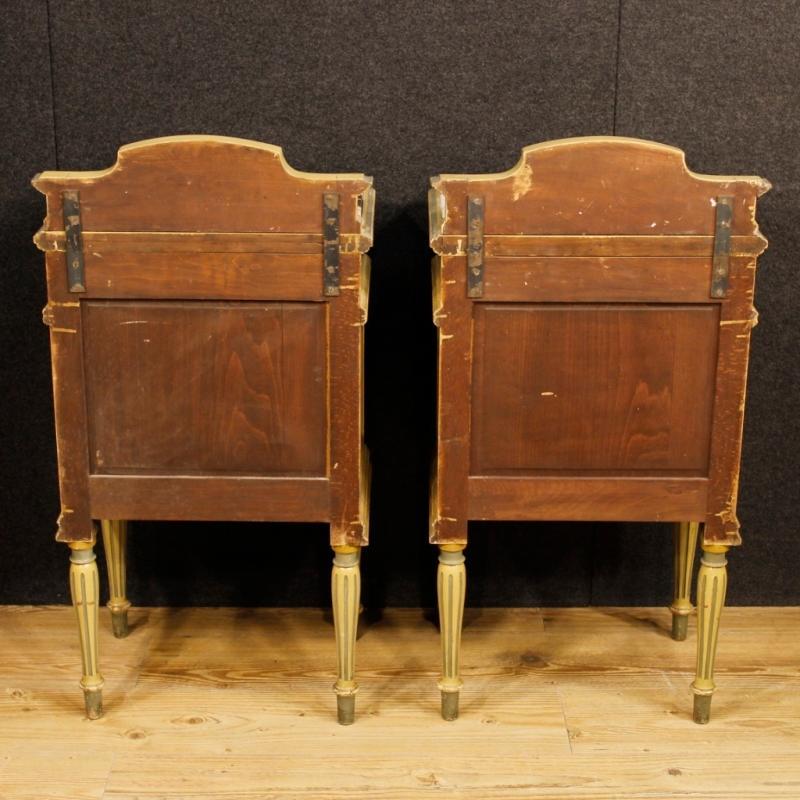 Pair Of Italian Lacquered Bedside Tables With Marble Top In Louis XVI Style 20th Century