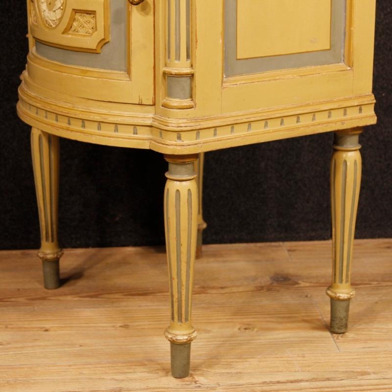 Pair Of Italian Lacquered Bedside Tables With Marble Top In Louis XVI Style 20th Century