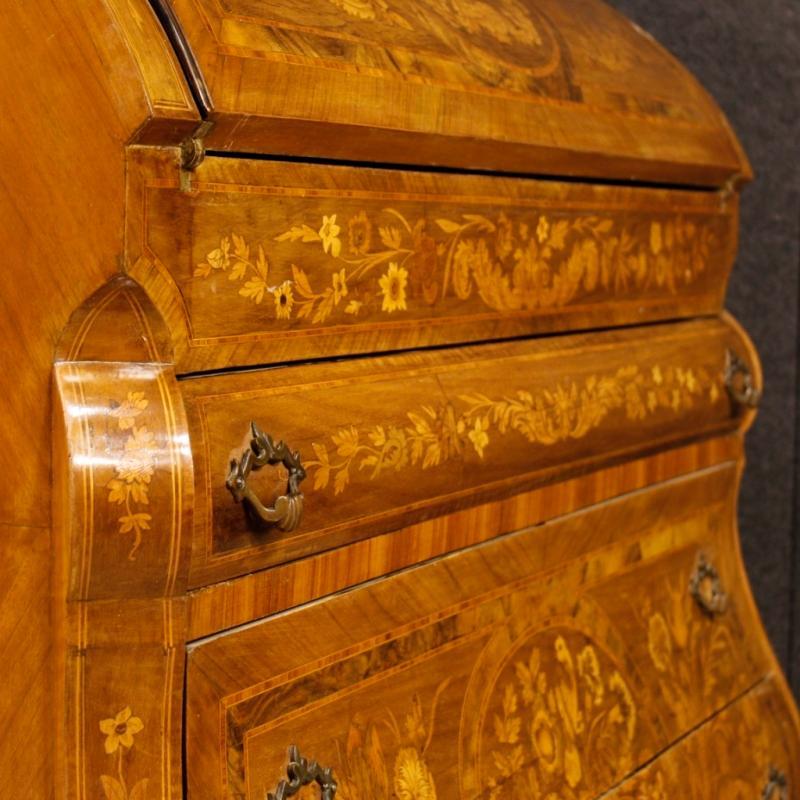 Dutch Bureau In Inlaid Walnut, Burl, Rosewood, Maple, Mahogany, Fruitwood 20th Century