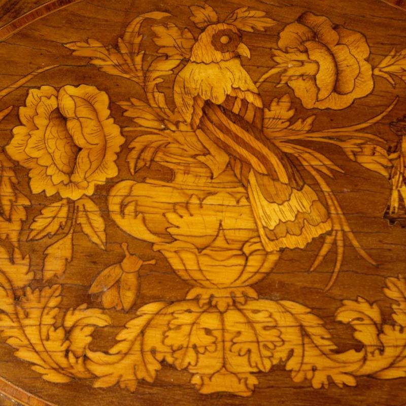 Dutch Bureau In Inlaid Walnut, Burl, Rosewood, Maple, Mahogany, Fruitwood 20th Century