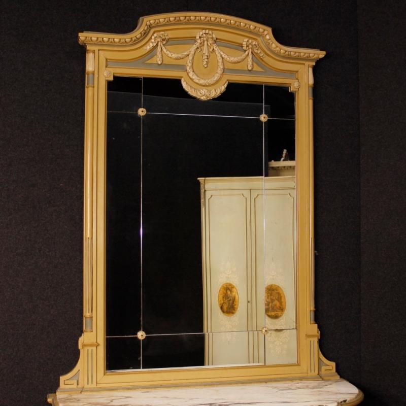 Italian Dresser With Mirror In Lacquered Wood With Marble Top In Louis XVI Style 20th Century
