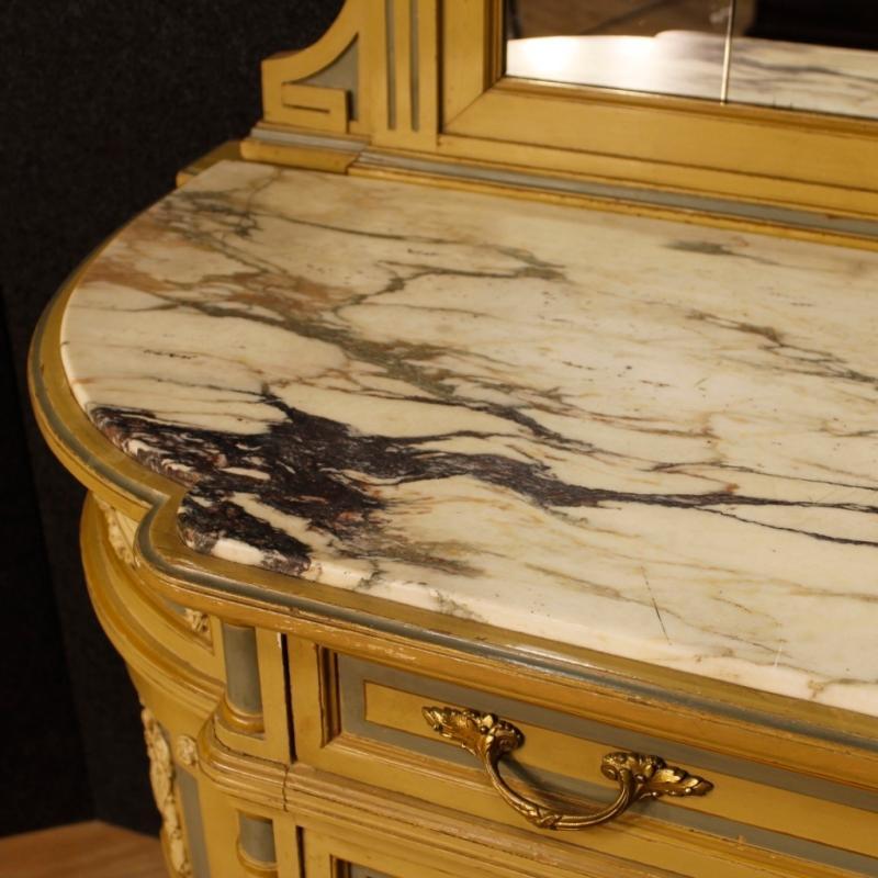Italian Dresser With Mirror In Lacquered Wood With Marble Top In Louis XVI Style 20th Century
