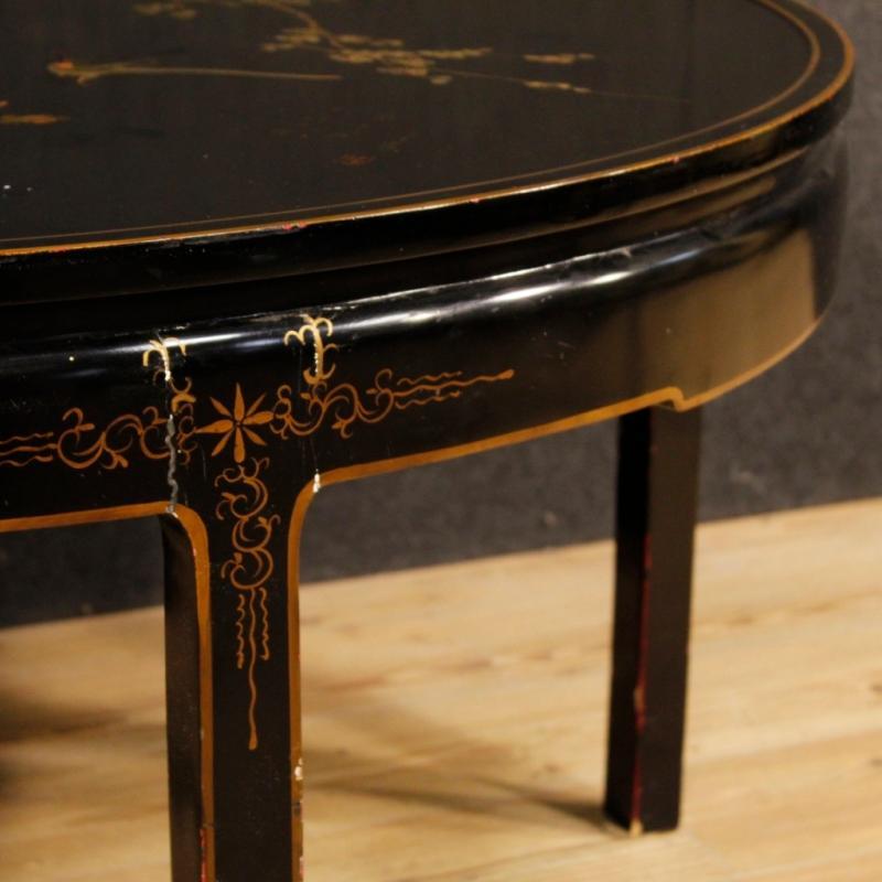 French Center Table In Lacquered and Painted Chinoiserie Wood 20th Century