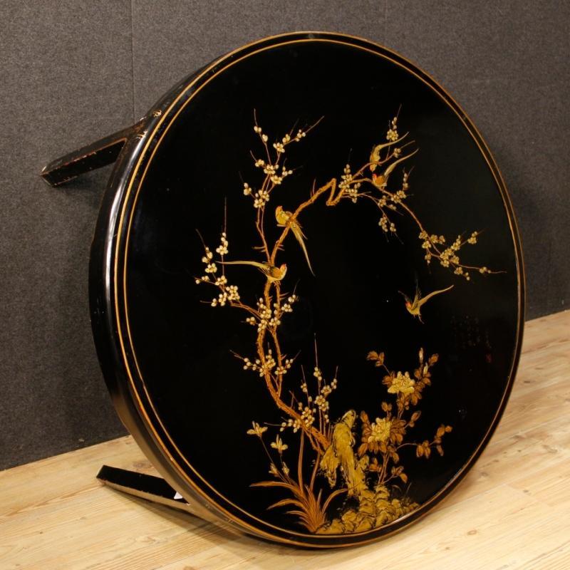 French Center Table In Lacquered and Painted Chinoiserie Wood 20th Century